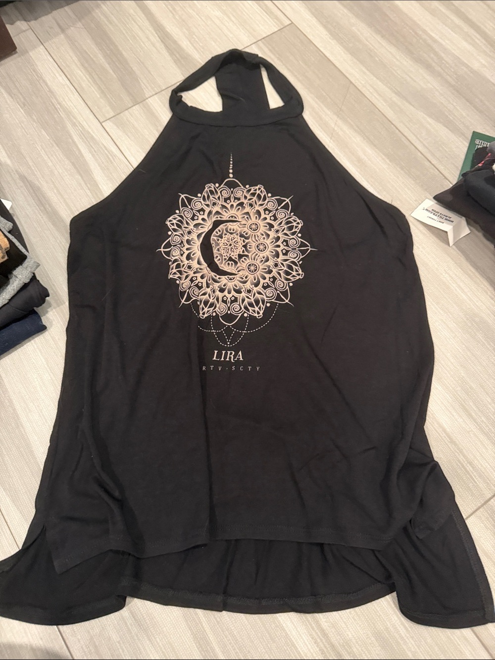 LIRA Black Halter Tank with Moon Mandala Print